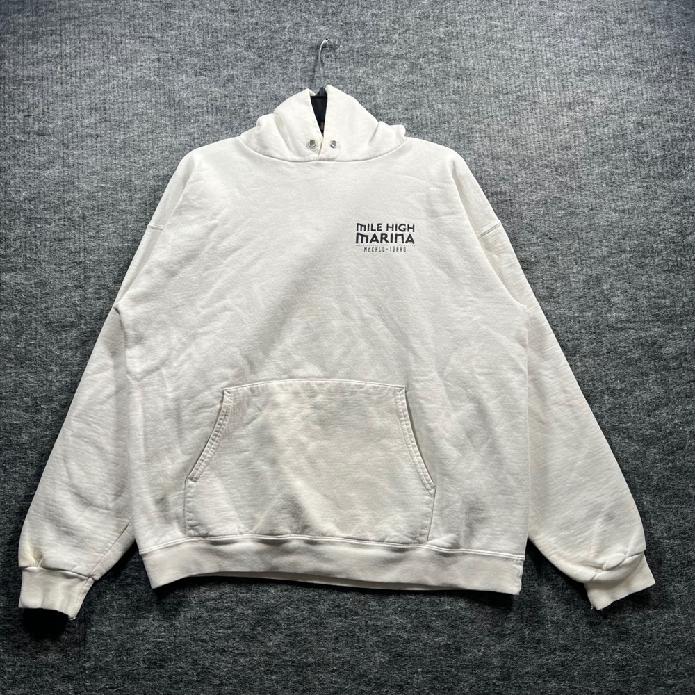 Hanes Ultimate Cotton Mile High Marina McCall Idaho Graphic Hoodie Off White M